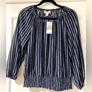 Michael Kors Women's Stunning Blue and White Long Sleeve Blouse Size Small NWT